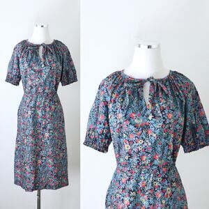Handmade Size XL Vintage Prairie Sun Dress Cottage Cotton Floral Print